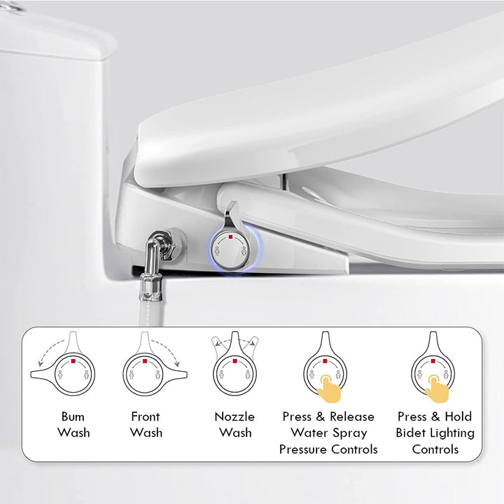 Butt Buddy Suite Smart Bidet Toilet Seat Attachment Fresh Water Sprayer Nozzle Spray Knob and Botton Controls Image In My Bathroom IMB