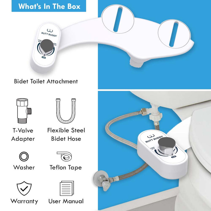 Butt Buddy Duo Bidet Toilet Attachment Fresh Water Sprayer Bidet Attachment Whats In the Box Contents Image In My Bathroom IMB